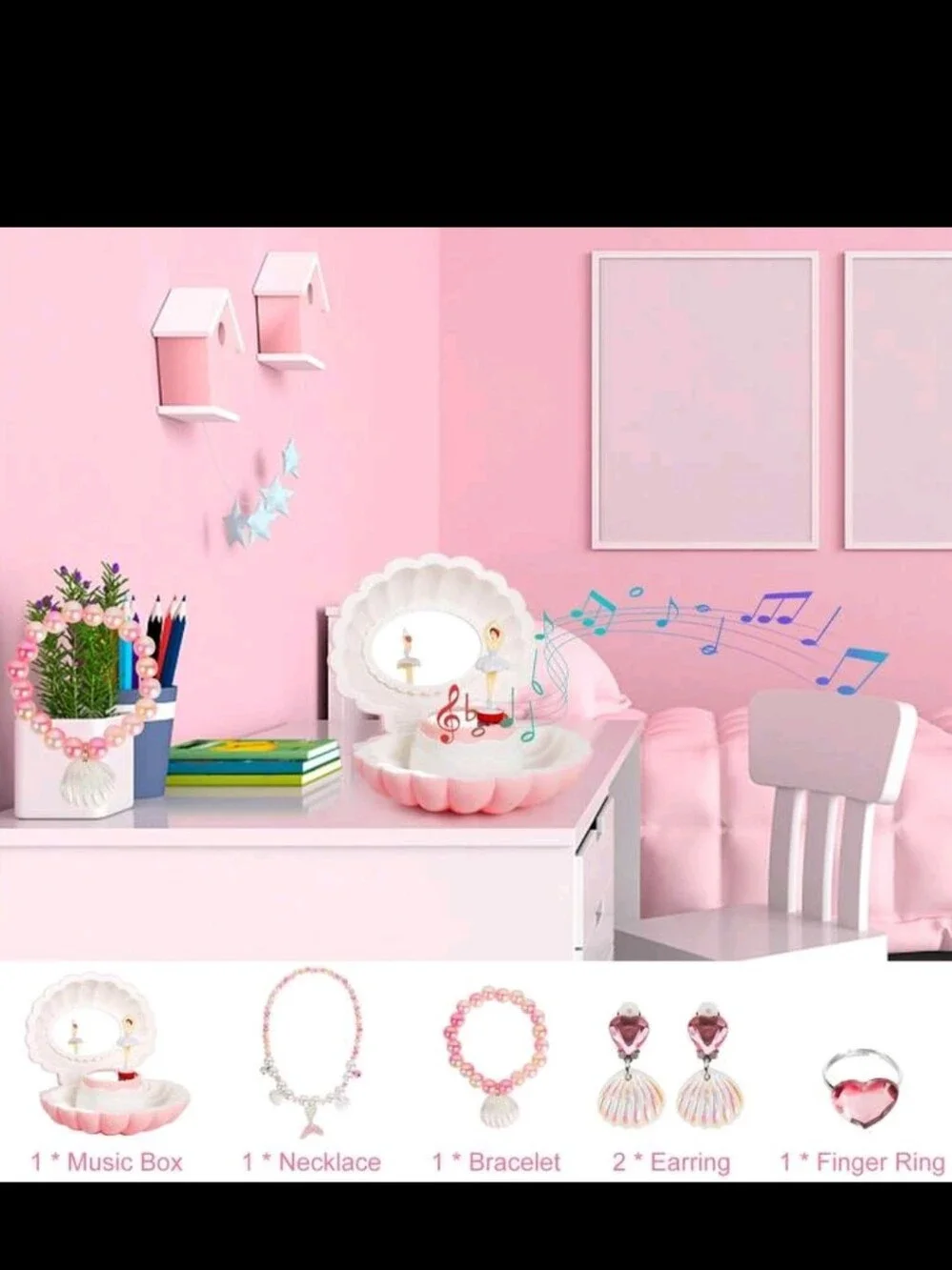 Kids Pink Musical Mermaid Jewelry Box with Accessories